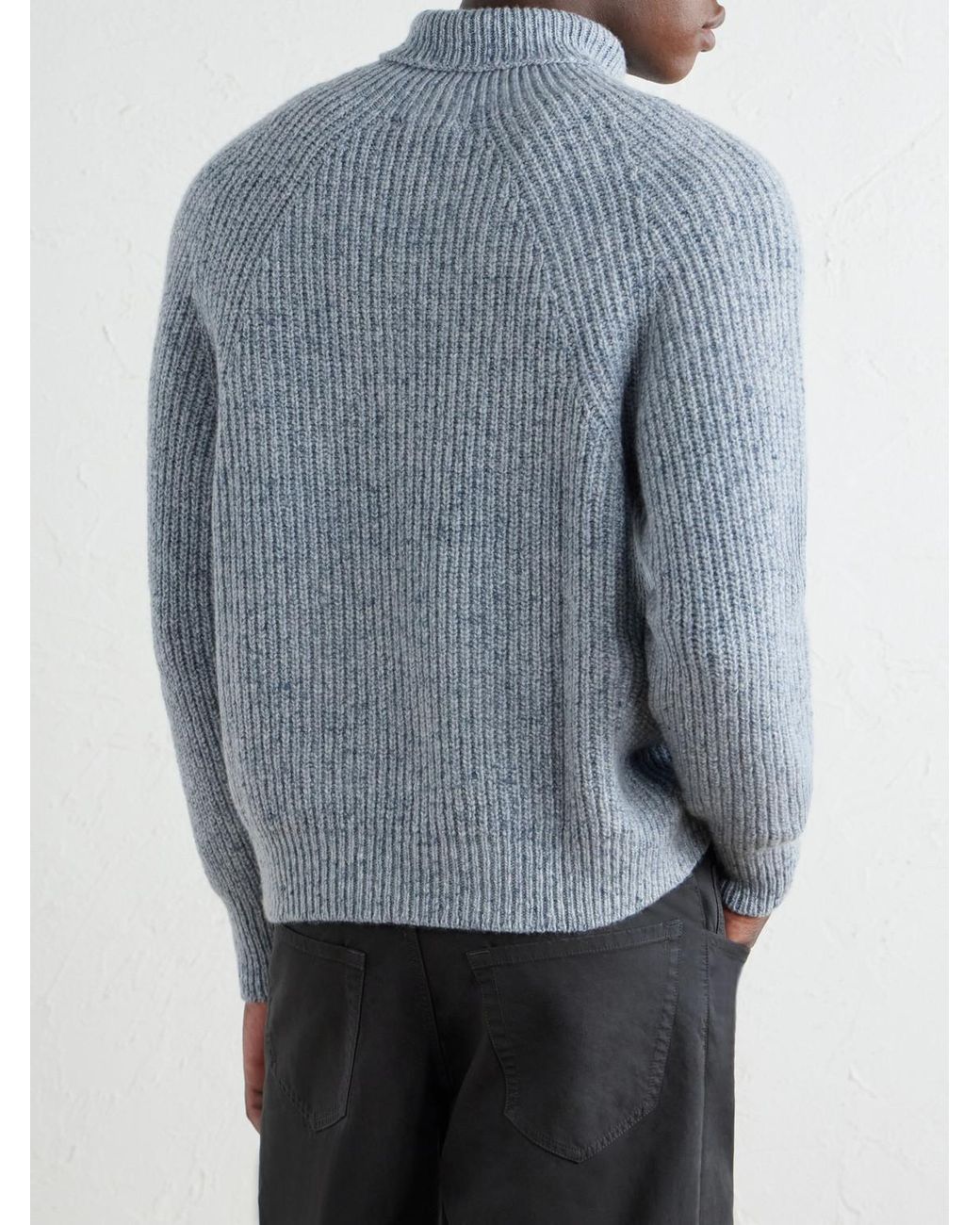 Inis Meáin Blue Boatbuilder Ribbed Cashmere Sweater for men