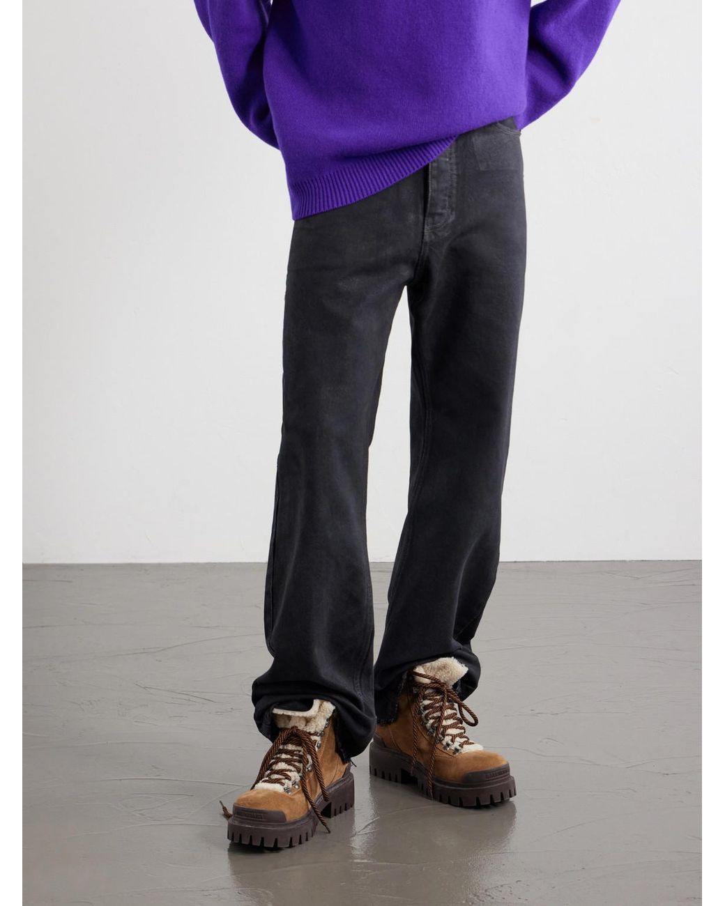 Balenciaga Brown Shearling-Trimmed Suede Boots for men