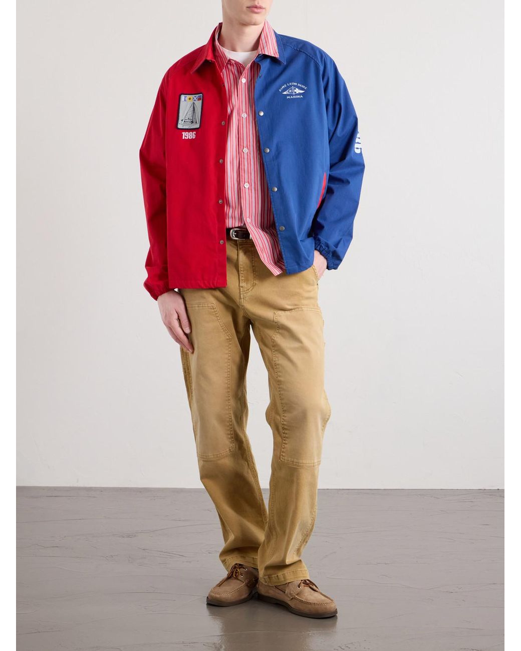 Aimé Leon Dore Blue Logo-Print Colour-Block Cotton Overshirt for men