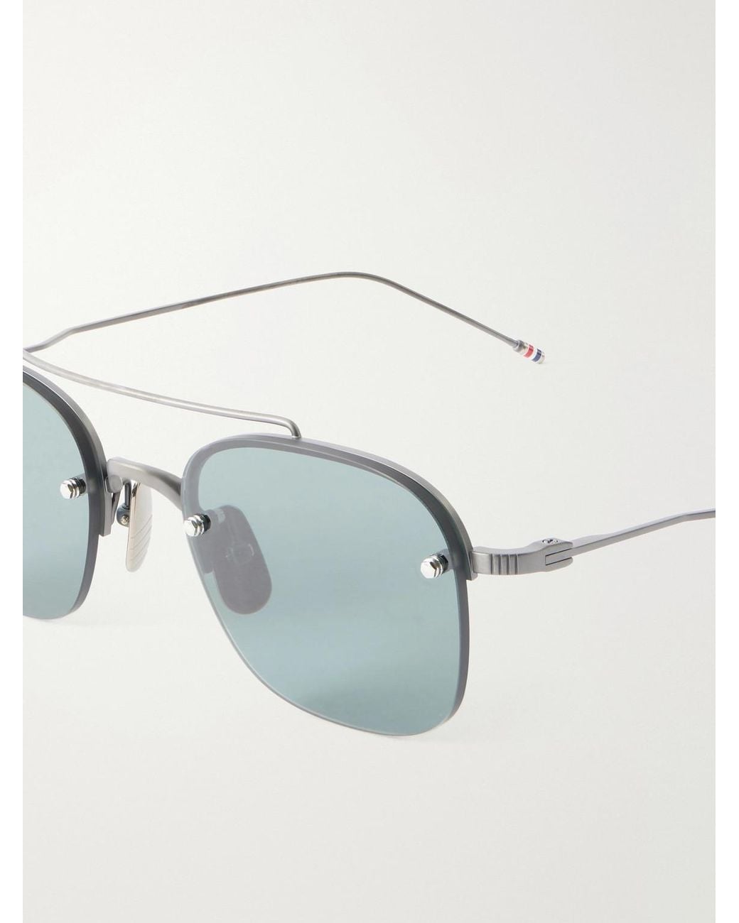 Thom Browne Blue Aviator-Style-Pleated Titanium Sunglasses for men