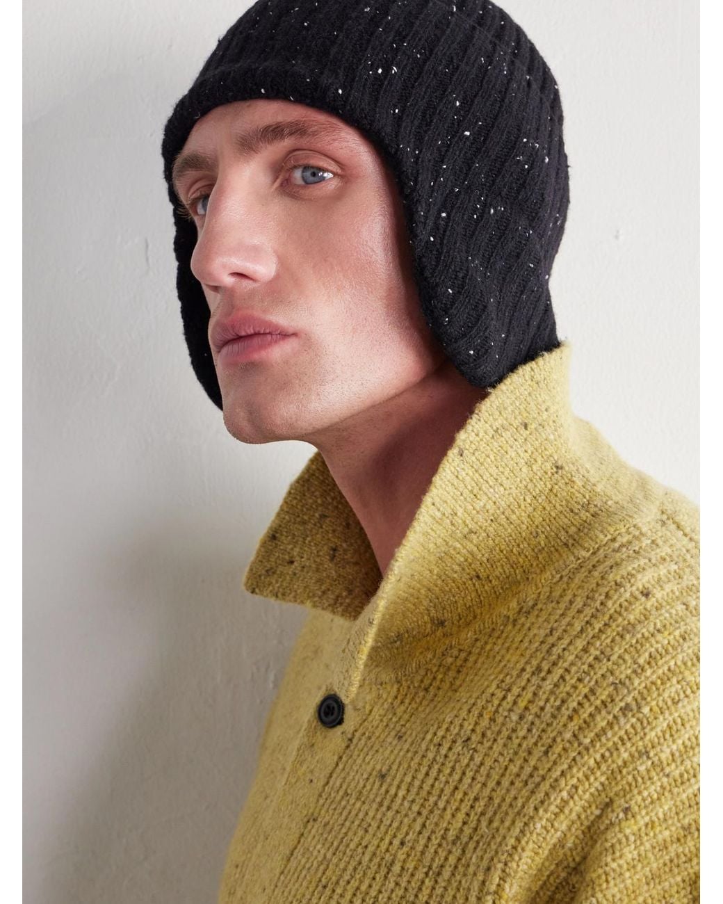 SAGE NATION Black Padded Ribbed-Knit Beanie for men