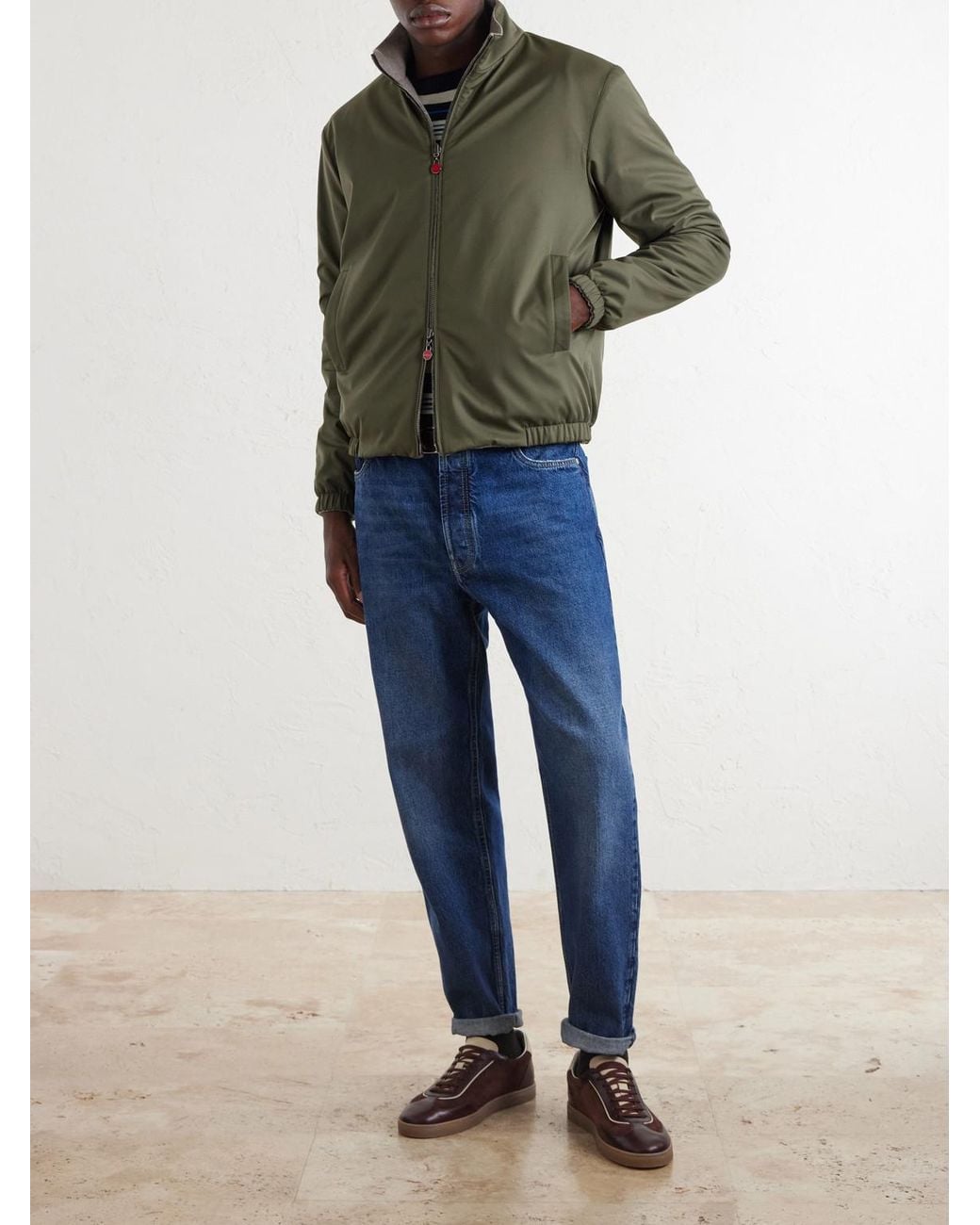 Kiton Green Reversible Shell Bomber Jacket for men