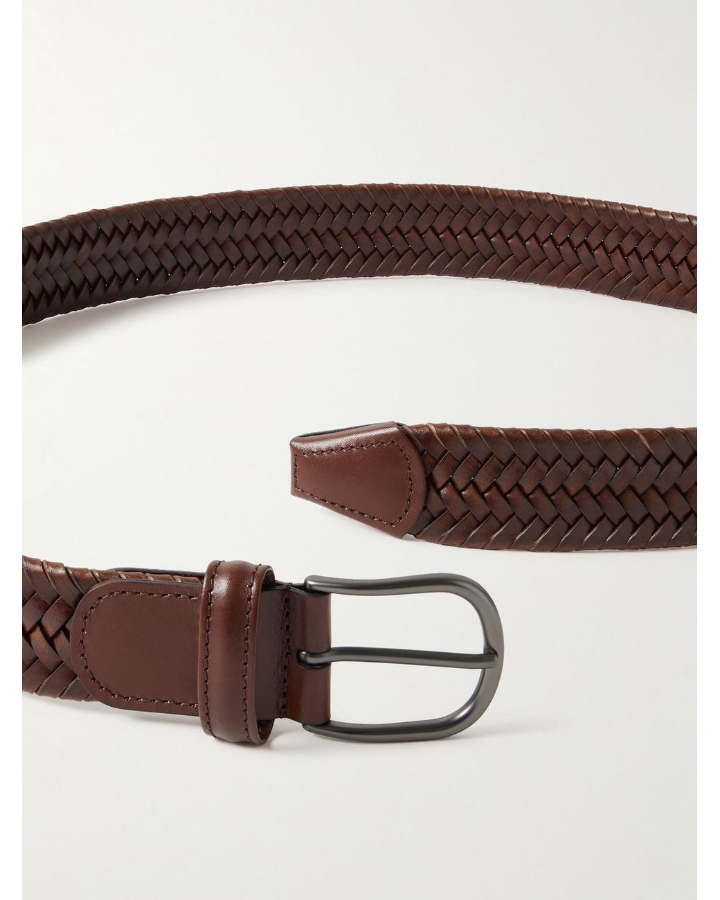 Andersons Brown 3.5Cm Woven Leather Belt for men