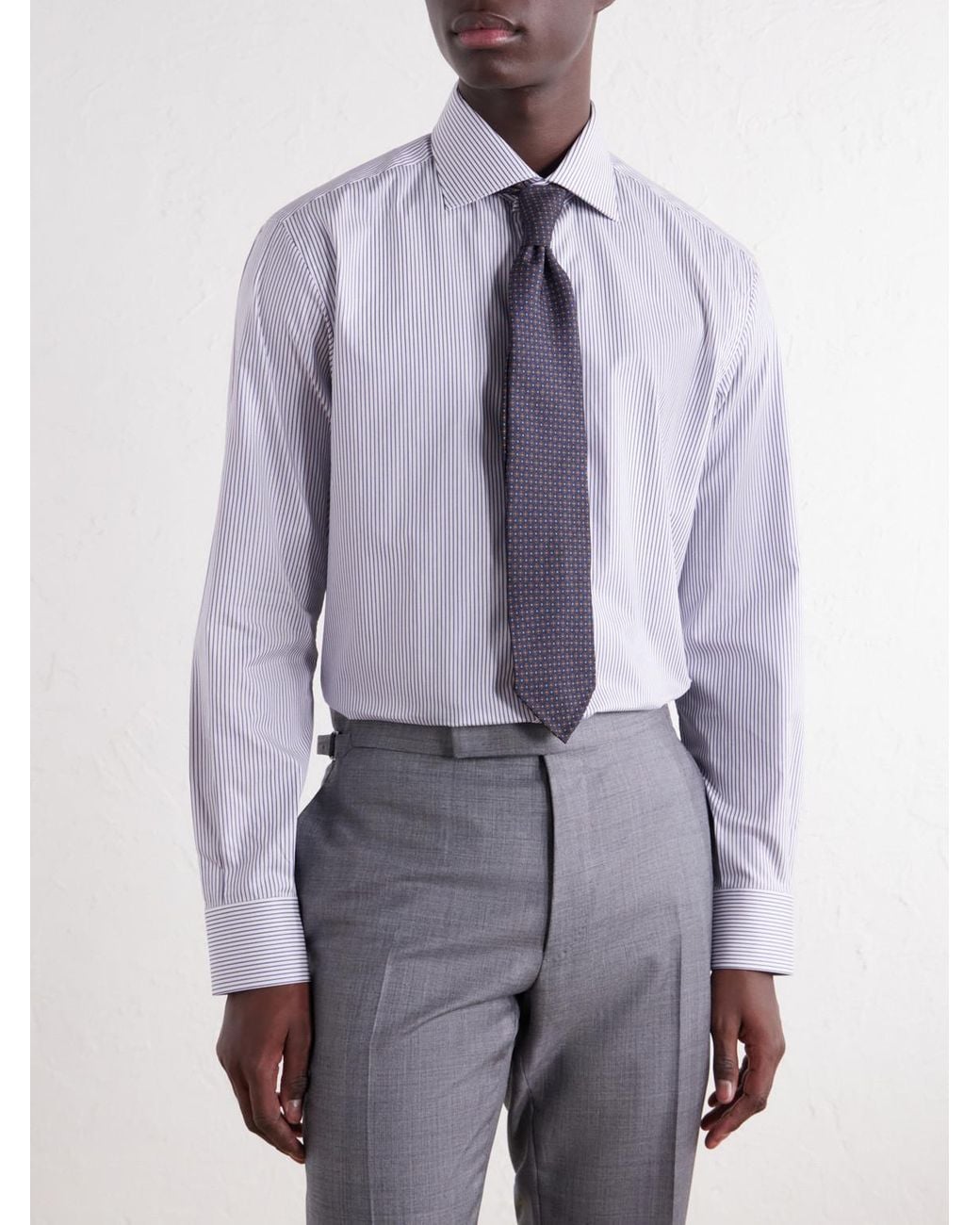 Brioni Blue Striped Cotton-Poplin Shirt for men