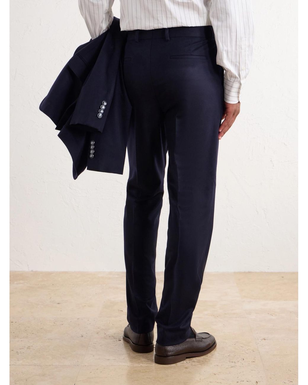 Brunello Cucinelli Blue Straight-Leg Pleated Wool-Flannel Suit Trousers for men