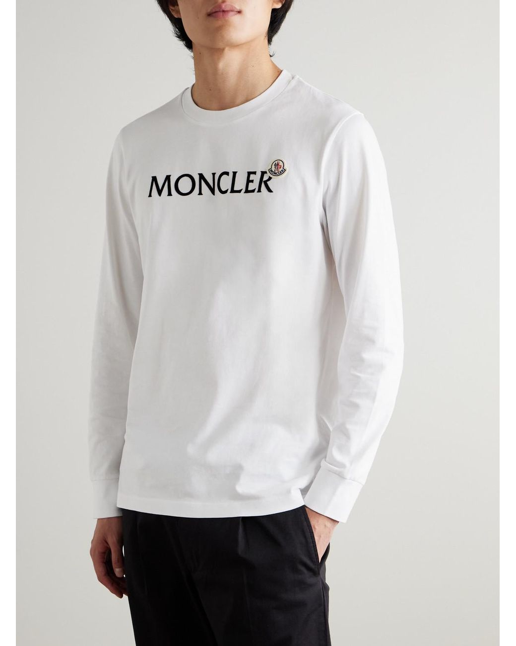 Moncler Gray Logo-Flocked Cotton-Jersey T-Shirt for men