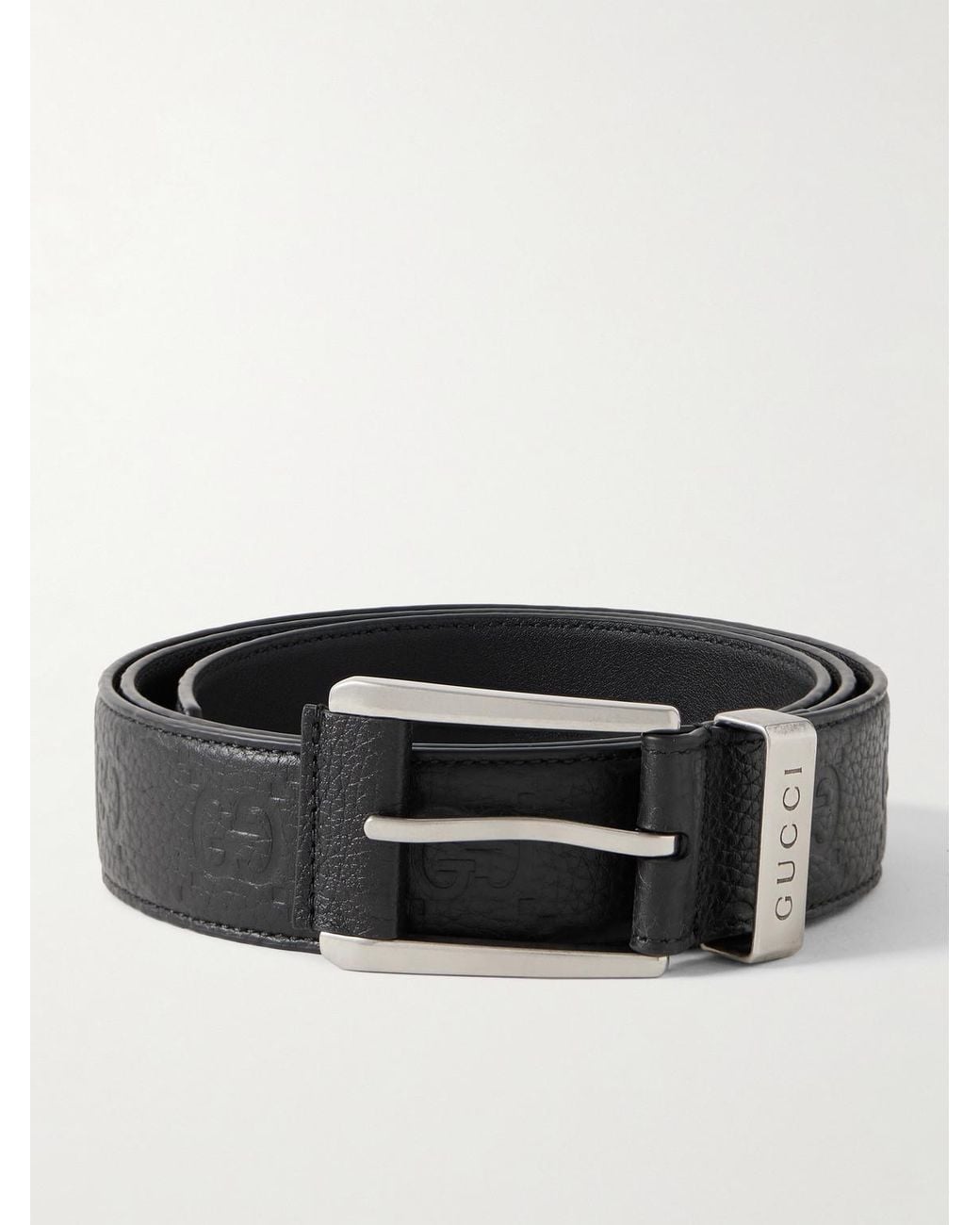 3Cm Logo-Debossed Full-Grain Leather Belt di Gucci in Black da Uomo