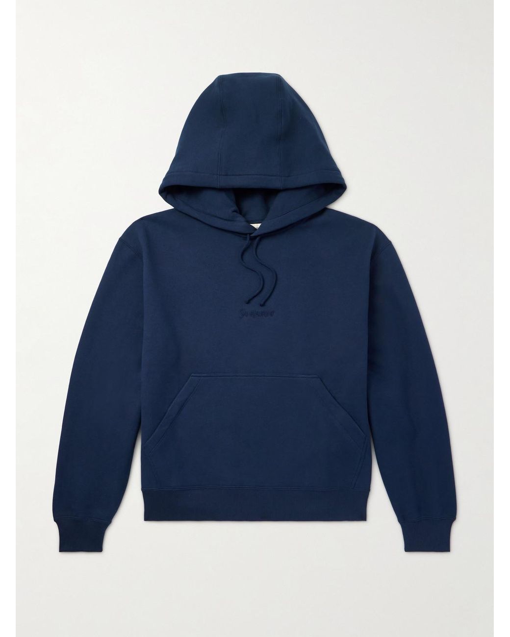 Saint Laurent Blue Logo-Embroidered Cotton-Jersey Hoodie for men
