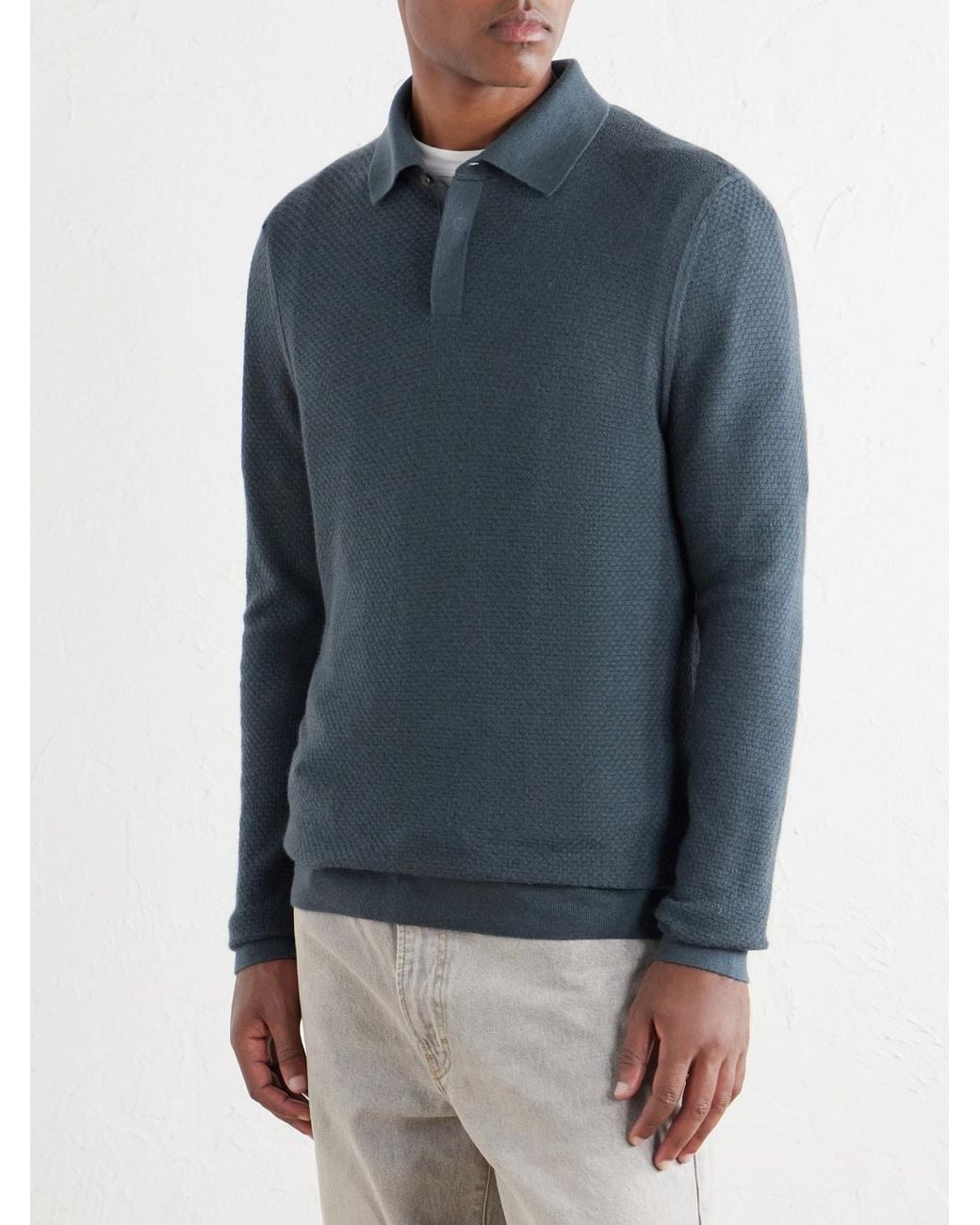 Mr P. Blue Cashmere And Silk-Blend Polo Sweater for men