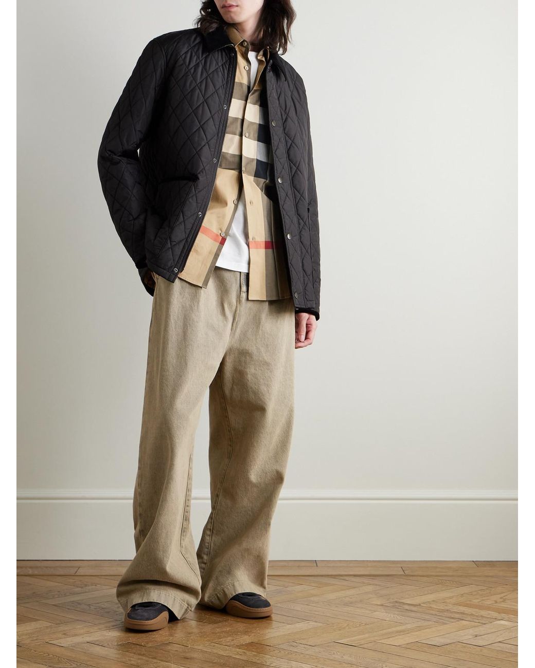 Burberry Black Corduroy-trimmed Quilted Nylon Barn Jacket for men