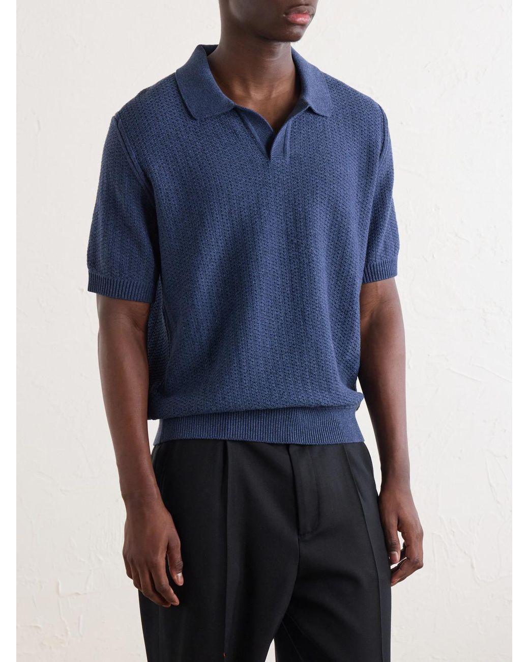 Sunspel Blue Vintage Cotton-Mesh Polo Shirt for men