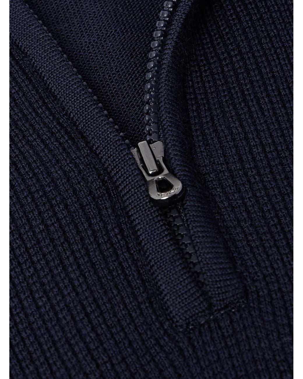 Sease Blue Waffle-Knit Virgin Wool Half-Zip Sweater for men