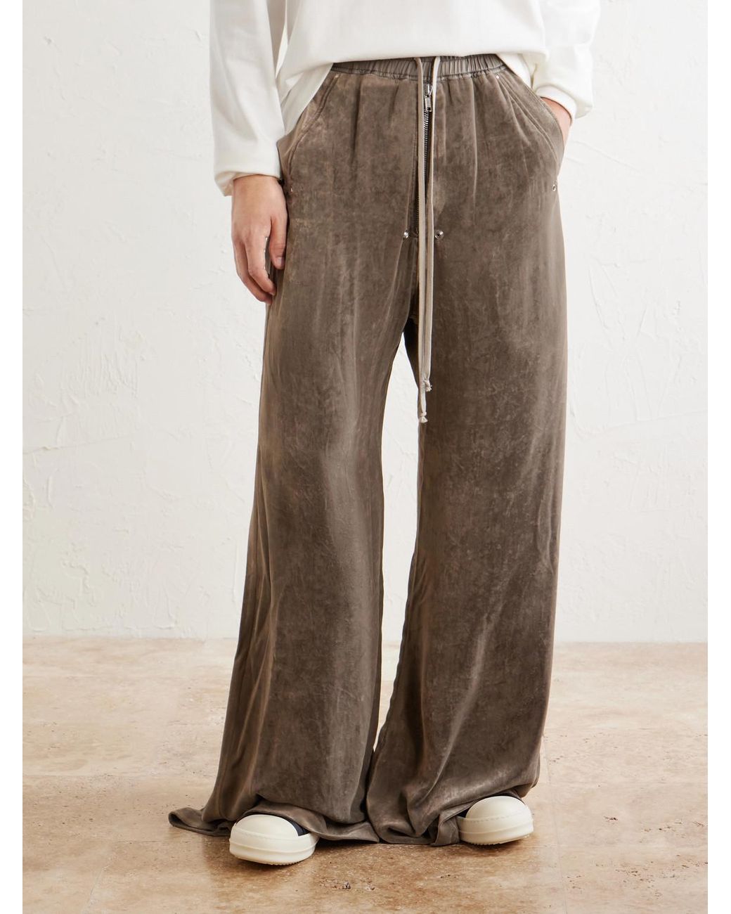 Rick Owens Natural Bela Wide-Leg Drawstring Velour Trousers for men