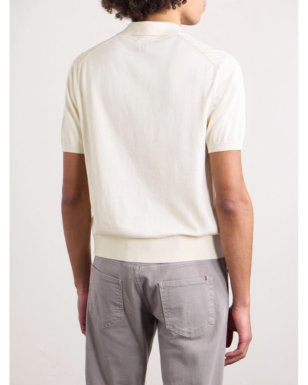 Canali White Cotton And Silk-blend Polo Shirt for men