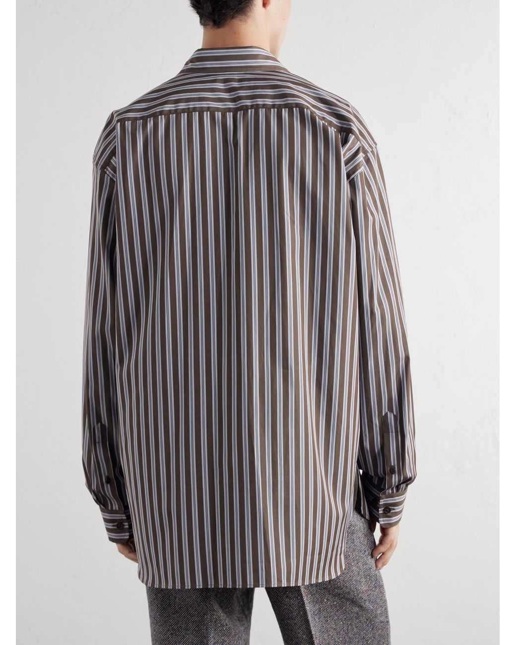 Dries Van Noten Gray Croom Striped Cotton-Poplin Shirt for men