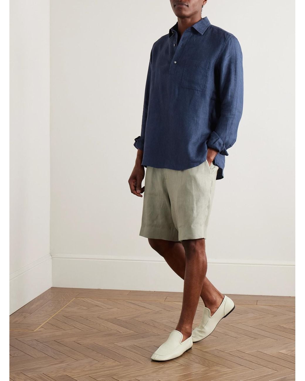 Zegna Blue Oasi Linen Half-Placket Shirt for men