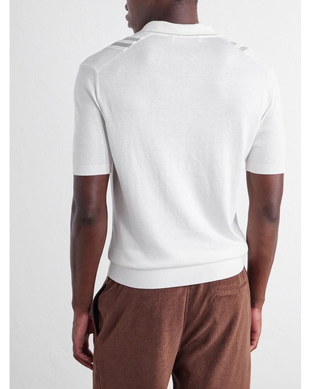 Orlebar Brown White Horton Striped Silk And Cotton-Blend Polo Shirt for men