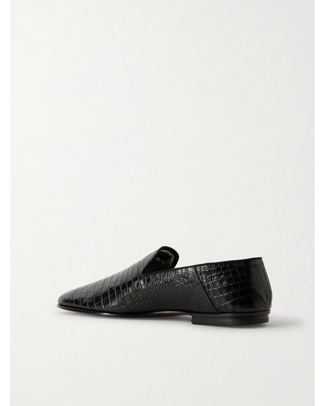 Tom Ford Black Steven Grosgrain-Trimmed Croc-Effect Leather Loafers for men