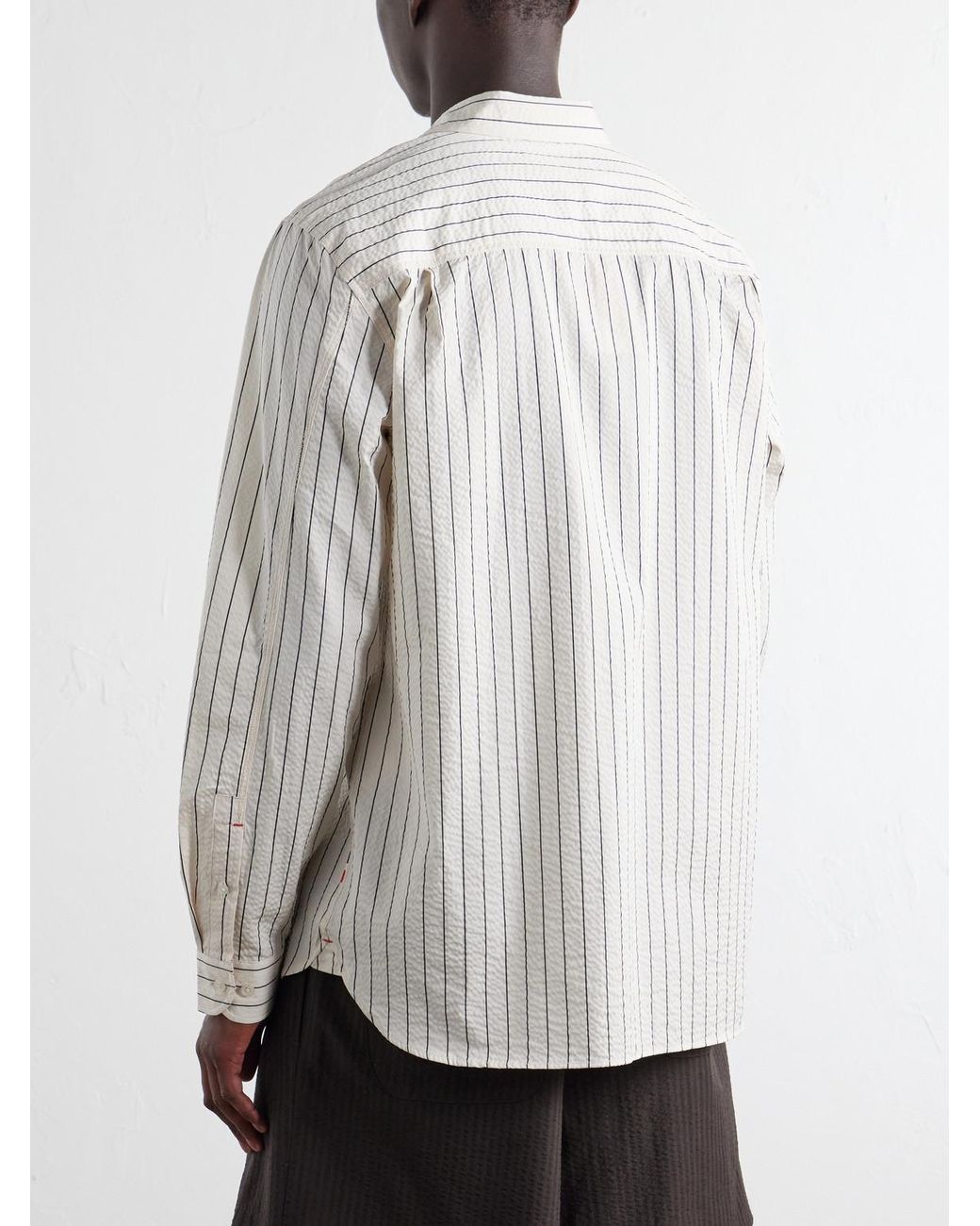 Orlebar Brown White Justin Striped Cotton-Seersucker Shirt for men