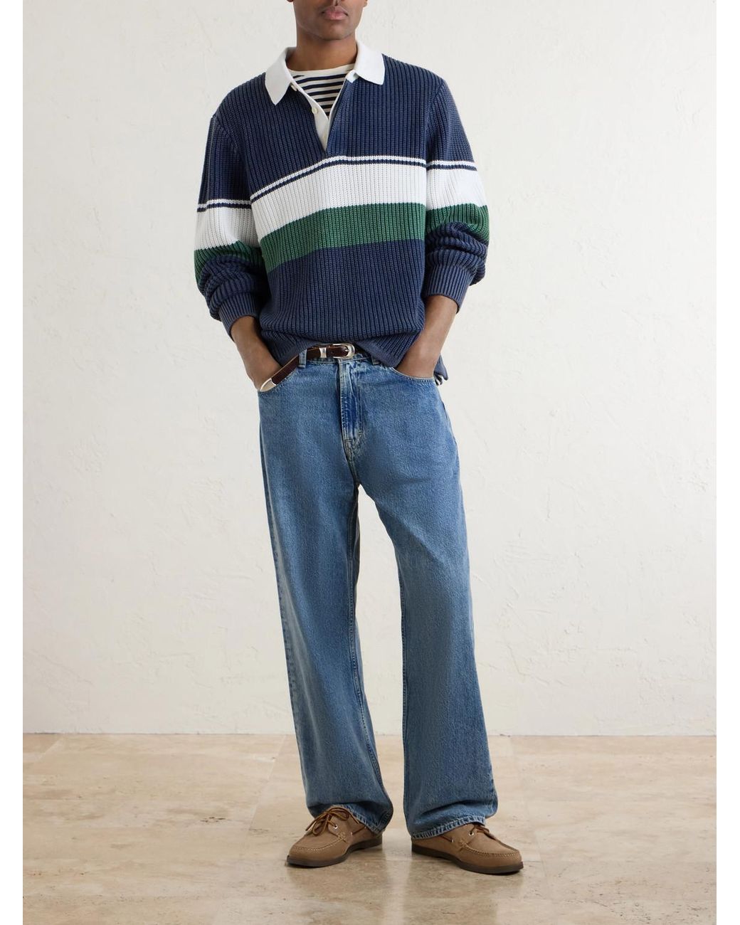 Aimé Leon Dore Blue Knitted Cotton Rugby Polo Sweater for men