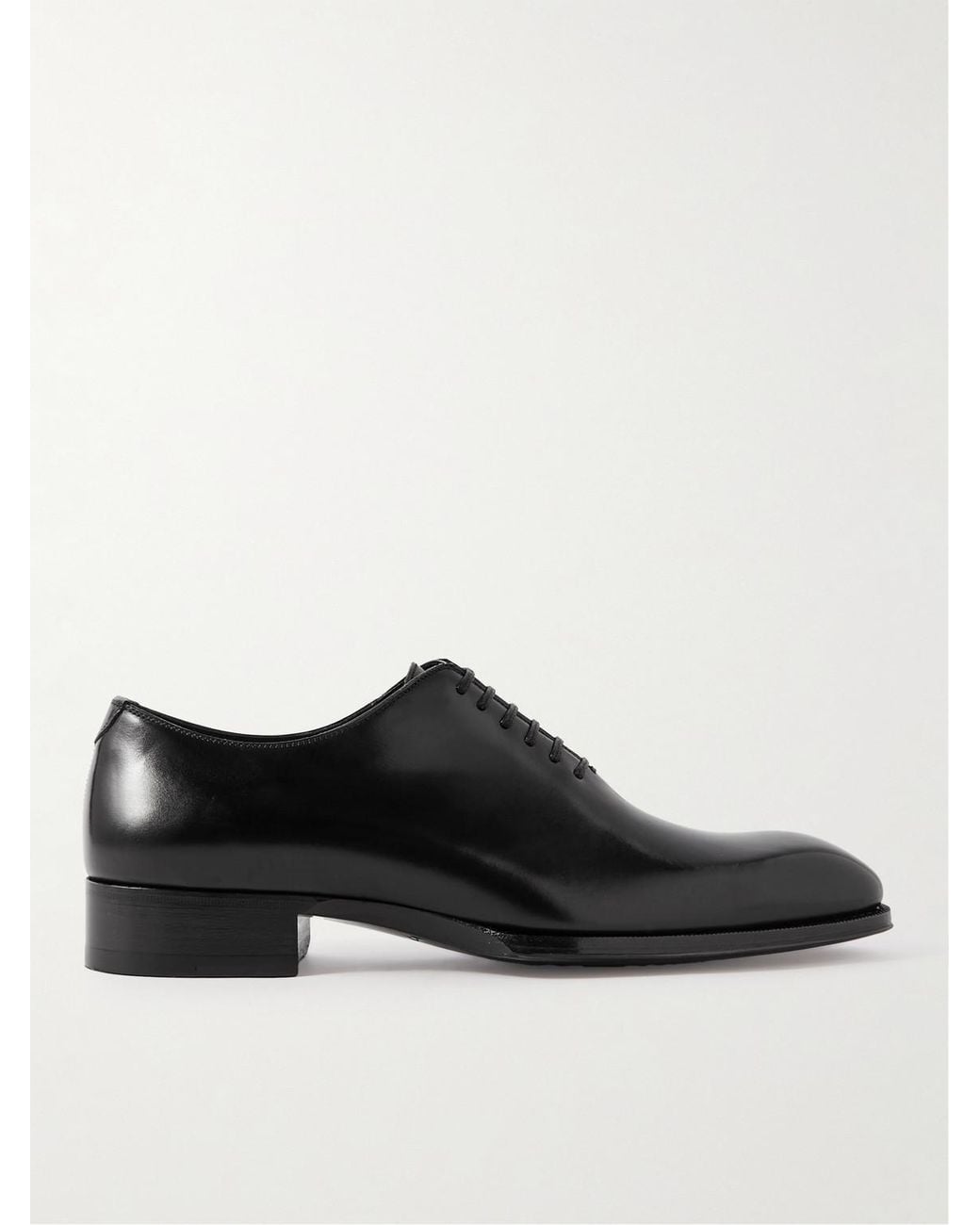 Tom Ford Black Elkan Whole-Cut Glossed-Leather Oxford Shoes for men