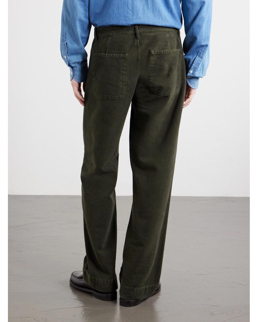 Massimo Alba Green New Regata Straight-Leg Brushed Cotton Trousers for men