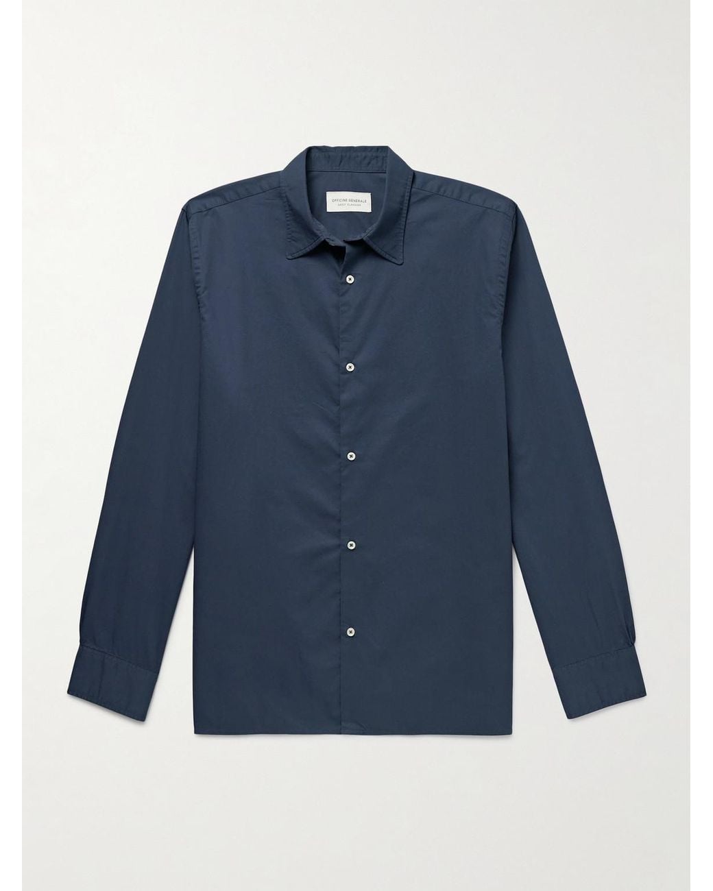 Officine Generale Blue Garment-Dyed Cotton-Poplin Shirt for men