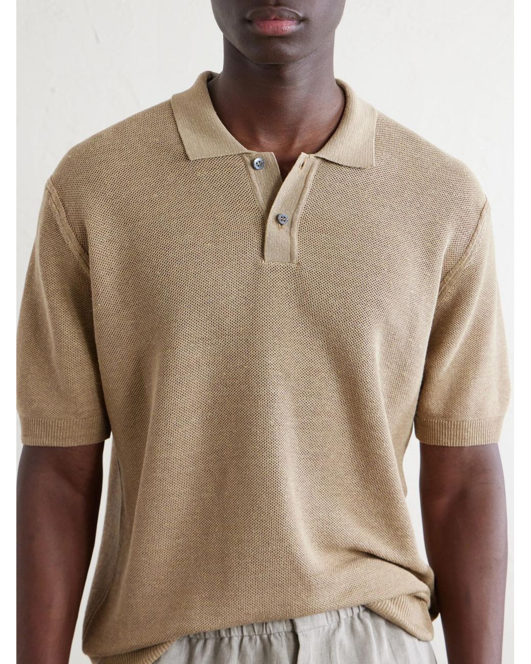 Sunspel Natural Honeycomb-Knit Linen And Silk-Blend Polo Shirt for men