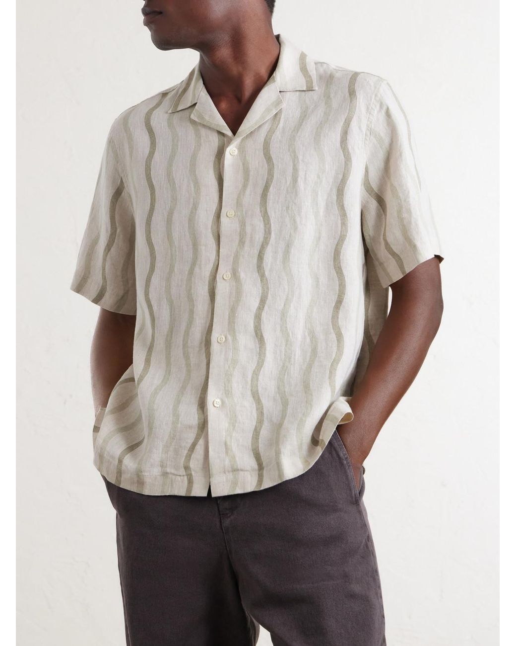 Frescobol Carioca Natural Roberto Camp-collar Striped Linen Shirt for men