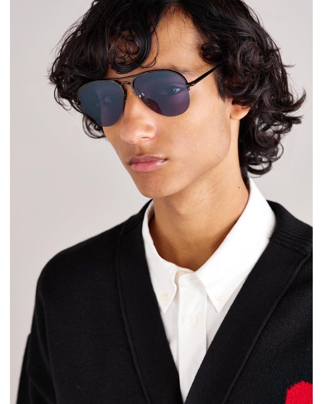 Jacques Marie Mage Blue Amelia Double-Bridge Aviator-Style Metal Sunglasses for men