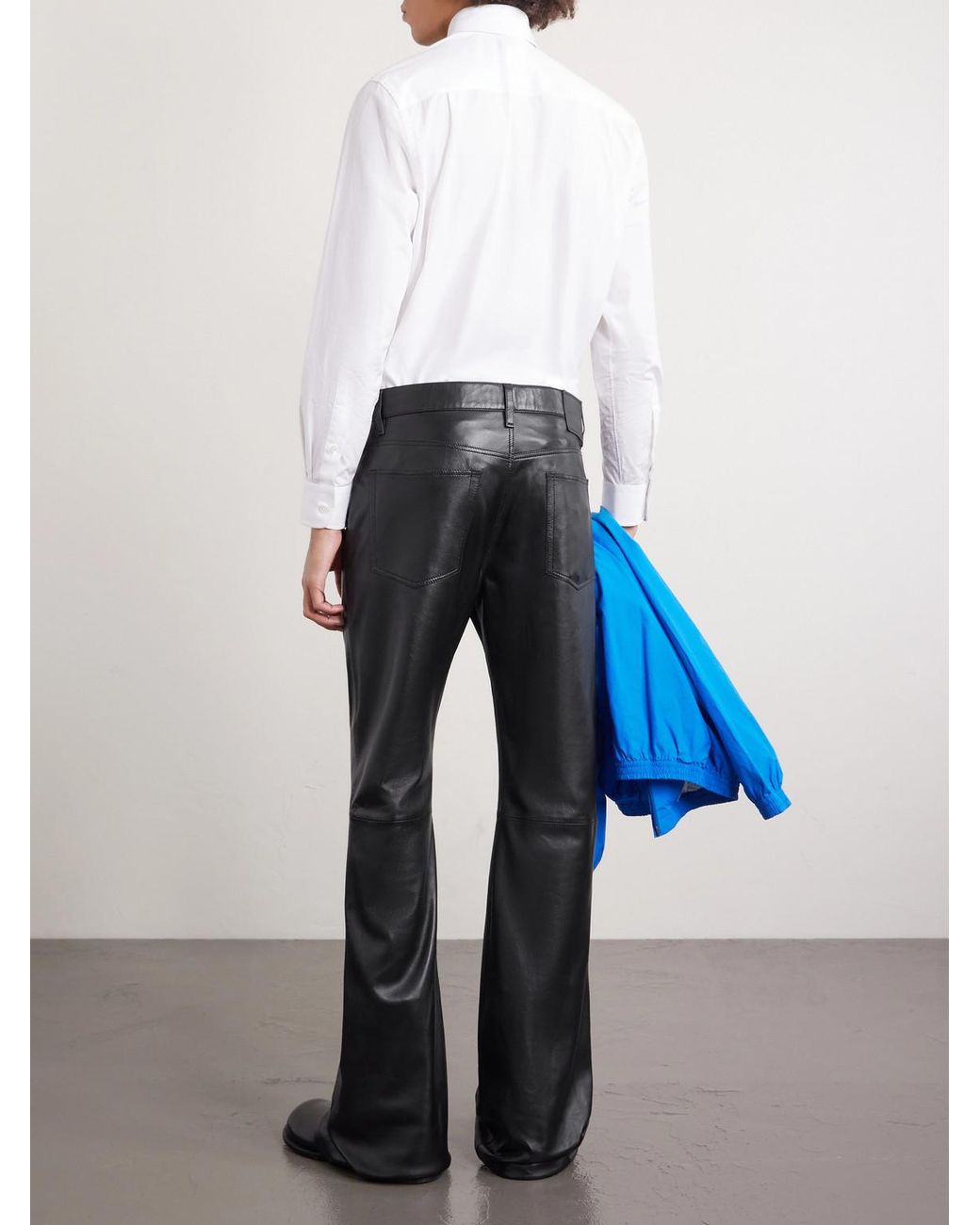 Acne Gray Flared Panelled Leather Trousers for men