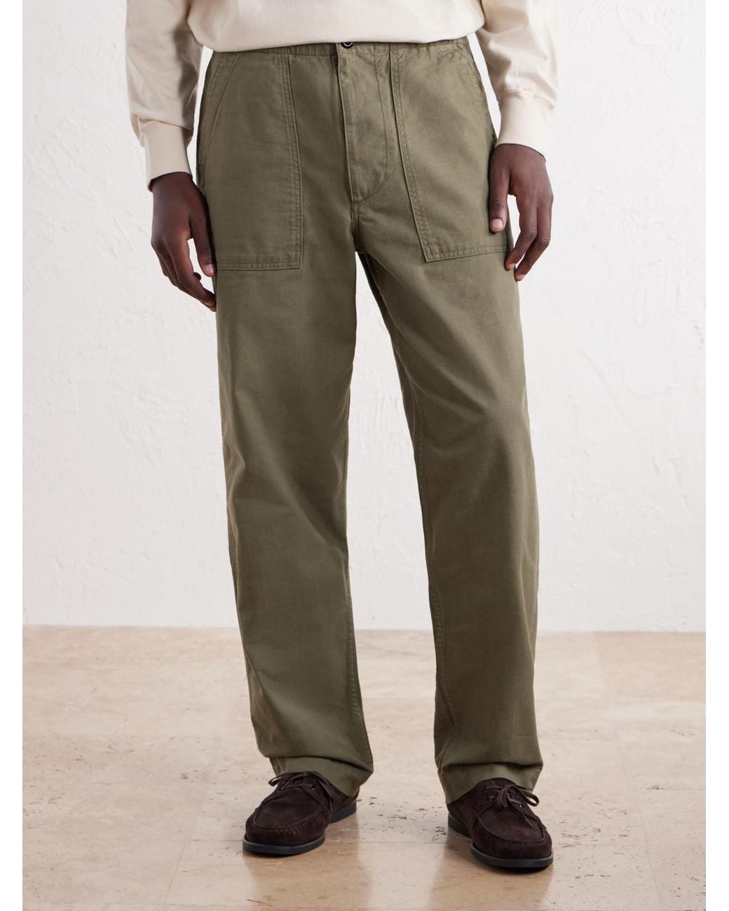 Drake's Green Straight-Leg Drawstring Cotton-Twill Trousers for men