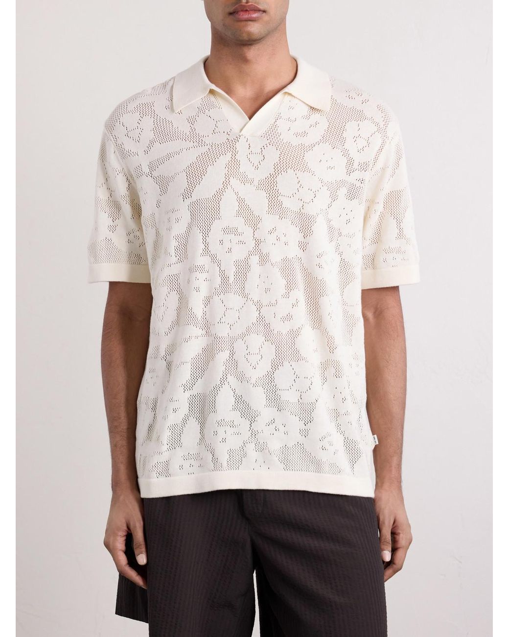 NN07 Natural Ryan Flower 60019 Knitted Cotton Polo Shirt for men