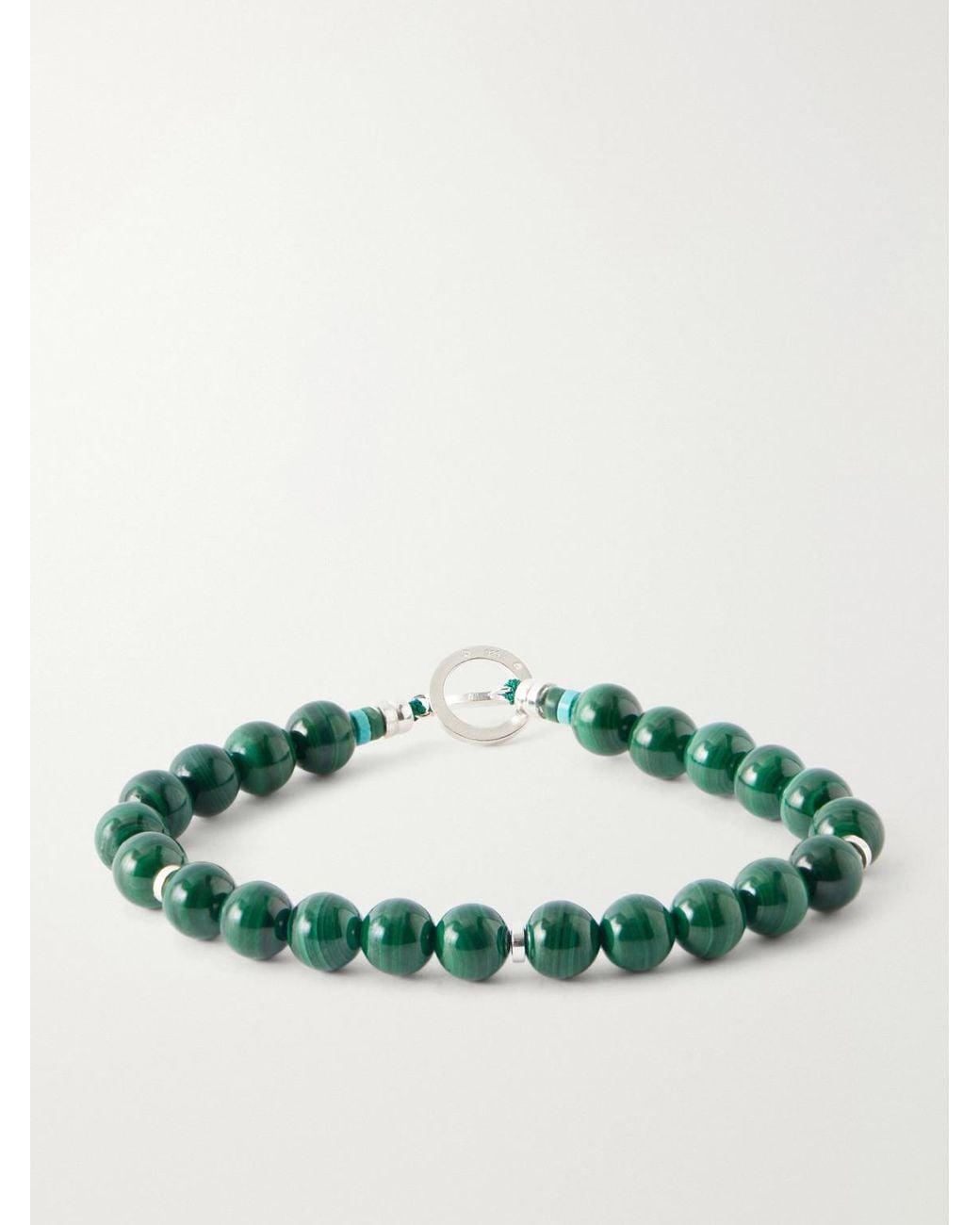 Mikia Green Circle8 Sterling And Malachite Beaded Bracelet for men