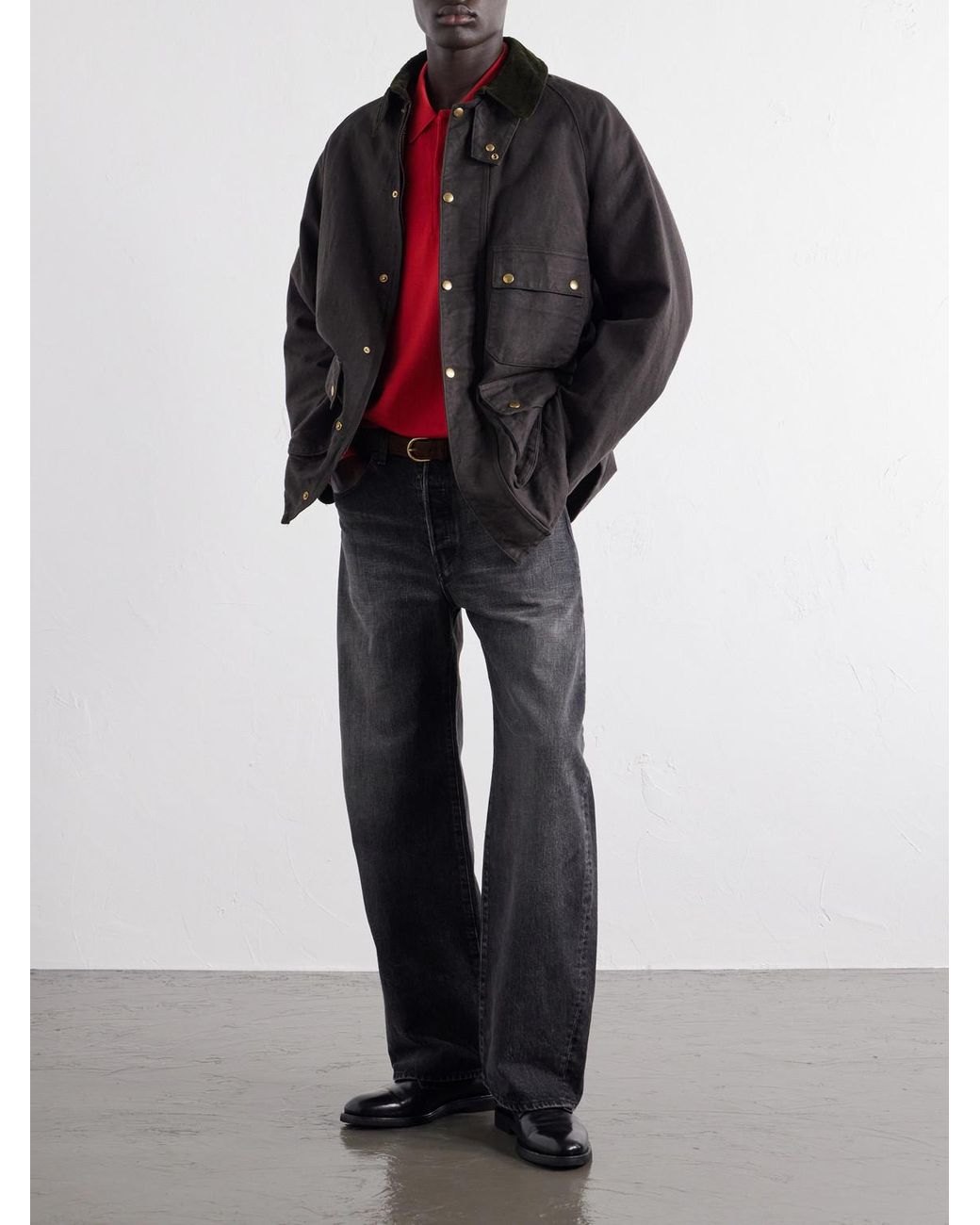 A.PRESSE Black Corduroy-Trimmed Cotton-Blend Jacket for men