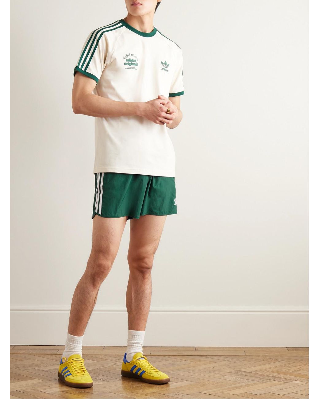 Adidas originals 3 stripe jersey shorts green deals