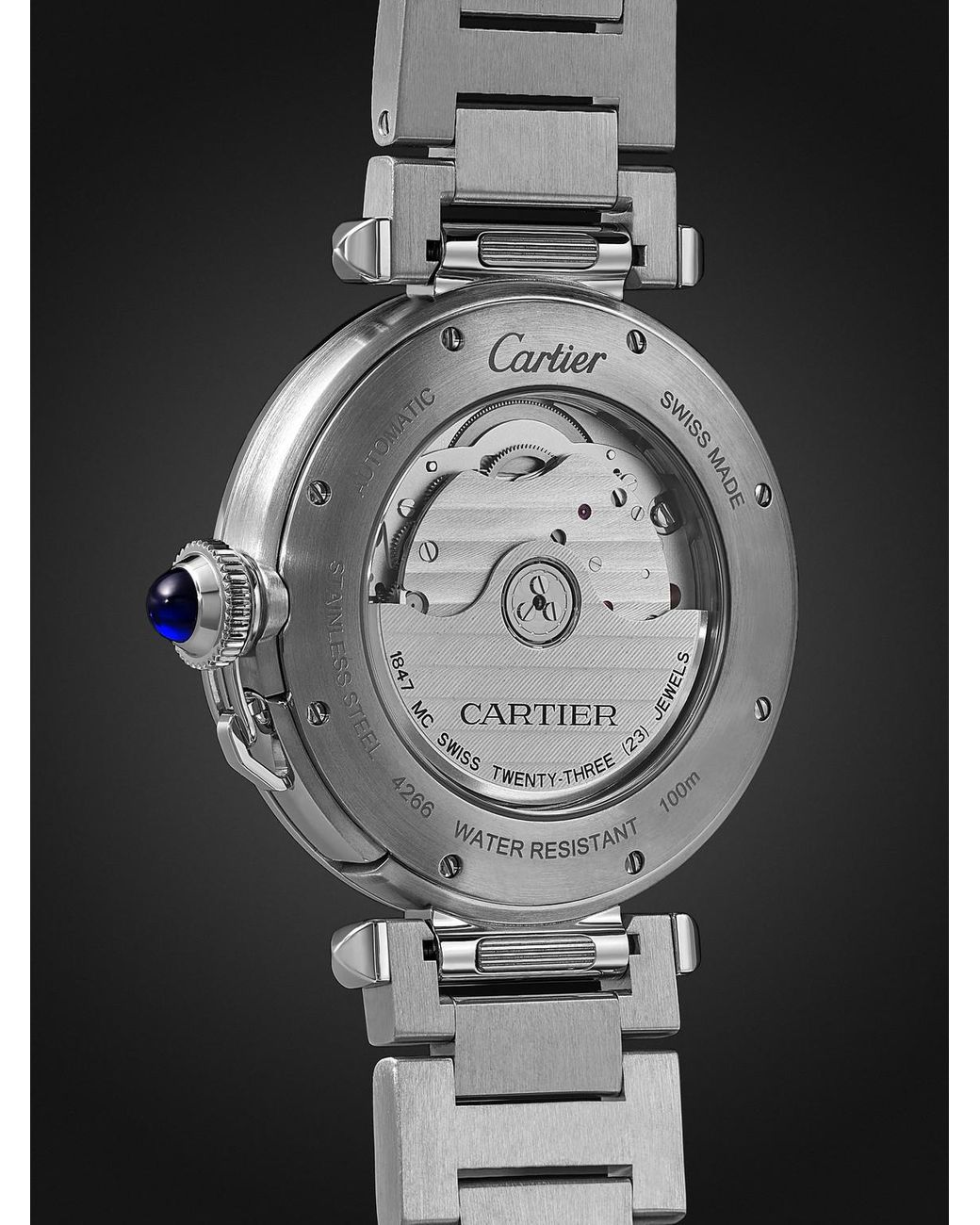 Cartier Black Pasha De Automatic Stainless Steel Watch, Ref. Wspa0038 for men