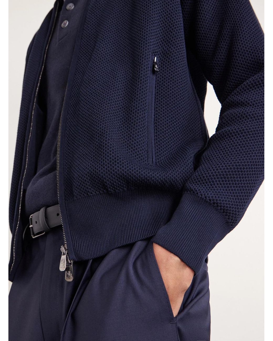 Piacenza 1733 Blue Slim-Fit Honeycomb-Knit Cotton Bomber Jacket for men