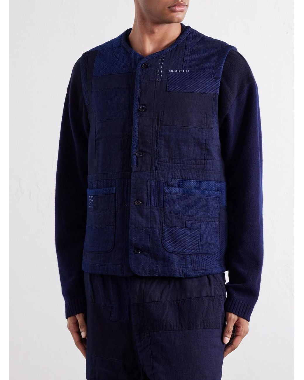 Blue Blue Japan Blue Nenrin Patchwork Cotton-Canvas Vest for men