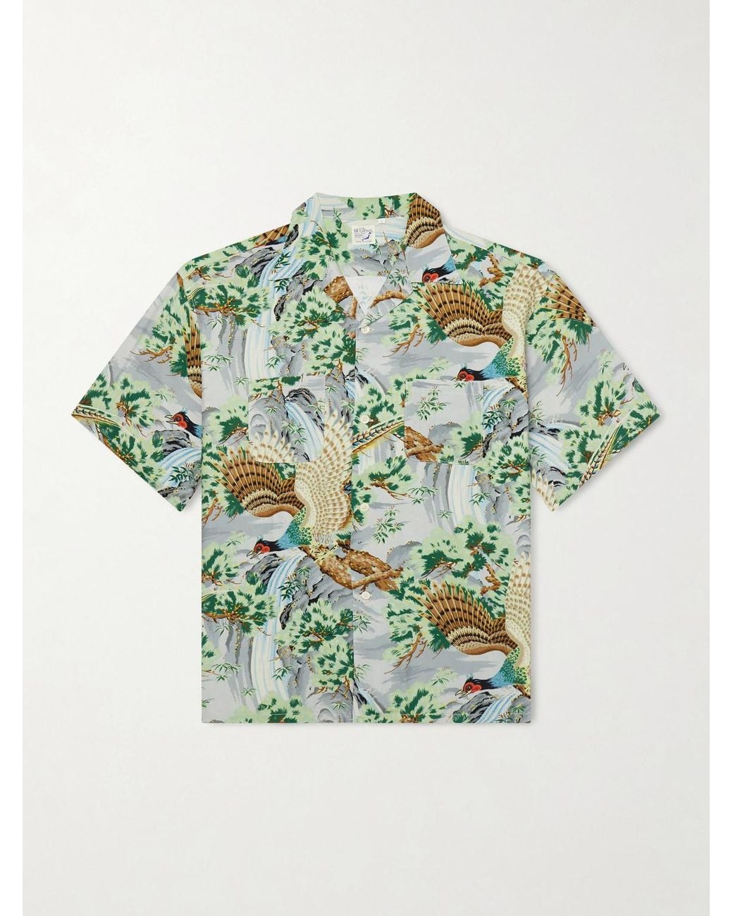Orslow Green Camp-collar Printed Voile Shirt for men