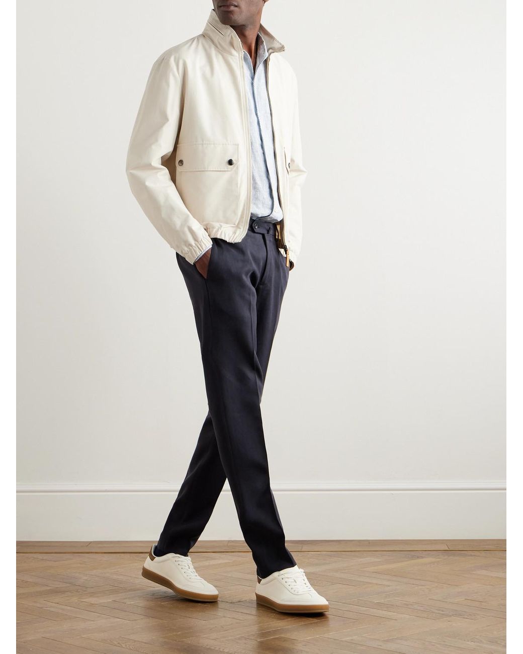 Loro Piana Blue Pantaflat Slim-Fit Straight-Leg Linen-Twill Suit Trousers for men