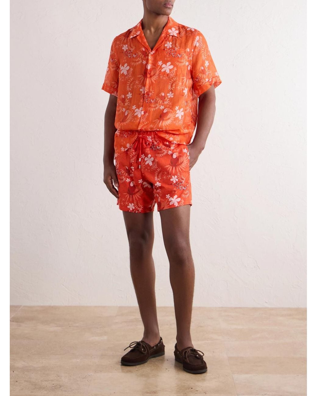 Vilebrequin Orange Charli Camp-Collar Printed Ramie Shirt for men