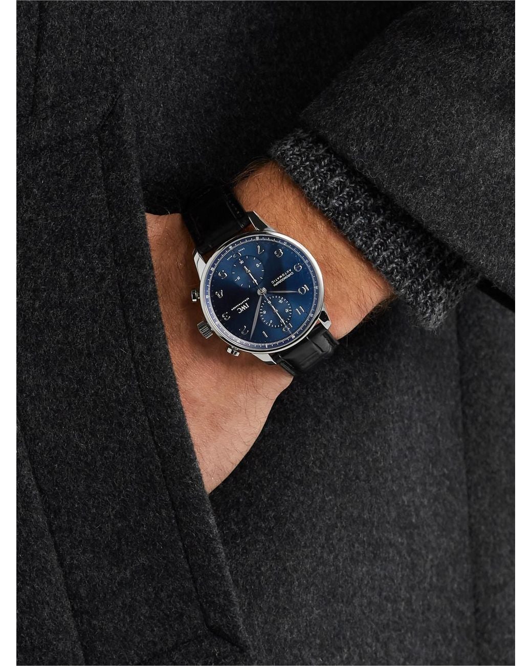 Portugieser Automatic Chronograph Stainless Steel Watch, Ref. Iw371606 di Iwc in Black da Uomo