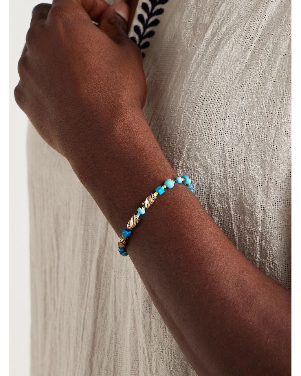 Luis Morais Blue Drill Bit 14-Karat Multi-Stone Beaded Bracelet for men