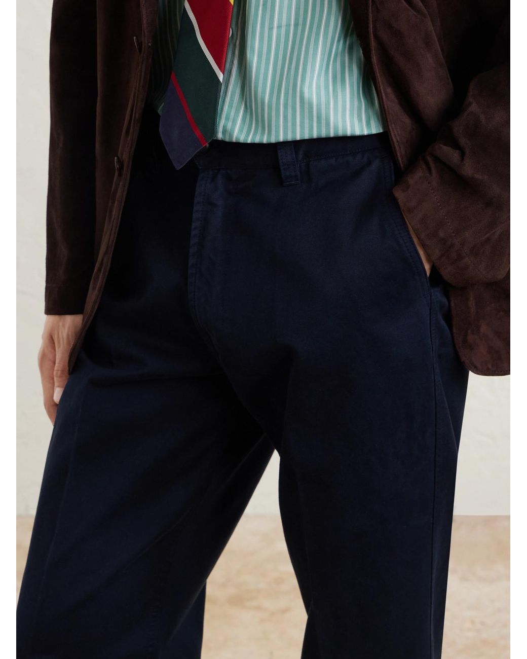 Drake's Blue Straight-Leg Cotton Trousers for men