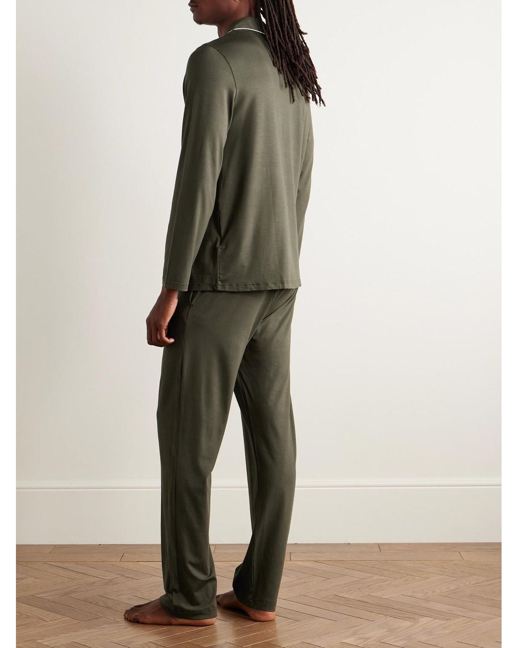 Derek Rose Green Basel Stretch-micro Modal Jersey Pyjama Set for men