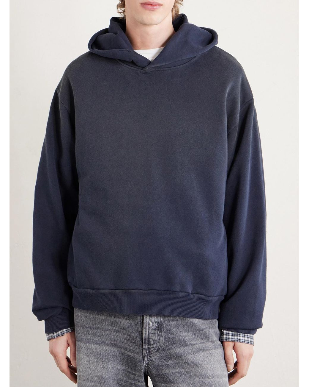 Acne Blue Franziska Garment-dyed Distressed Logo-print Cotton-blend Jersey Hoodie for men