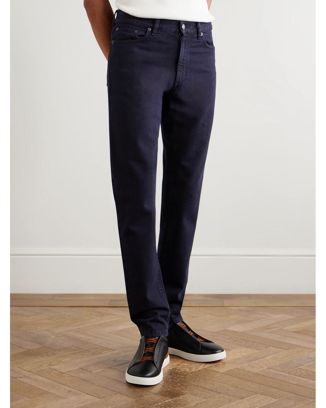 Zegna Blue Roccia Straight-leg Cotton Trousers for men