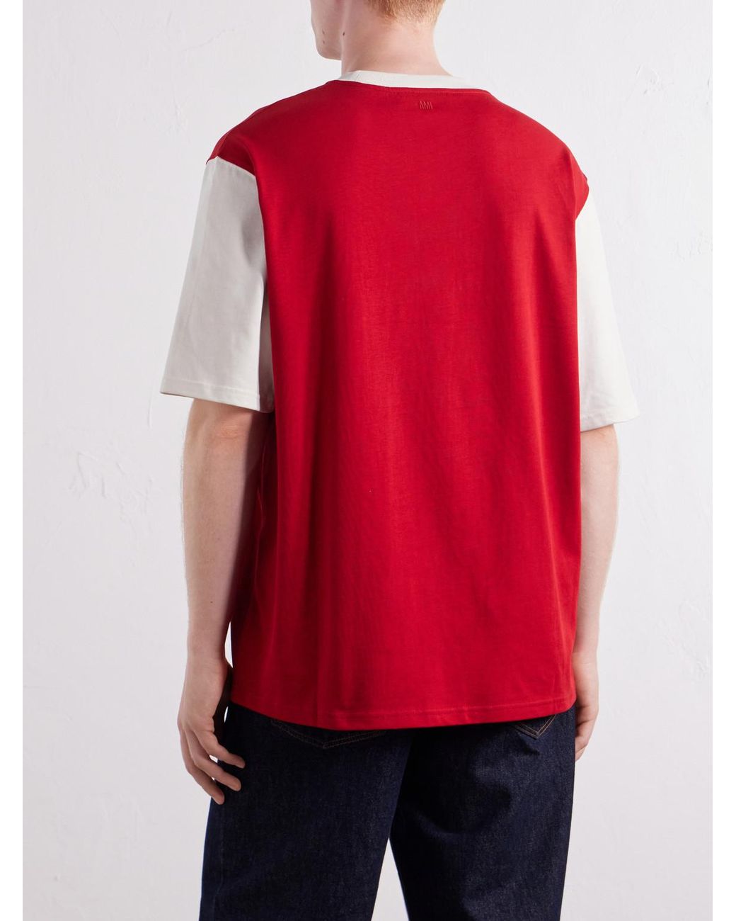AMI Red Logo-Appliquéd Cotton-Jersey T-Shirt for men