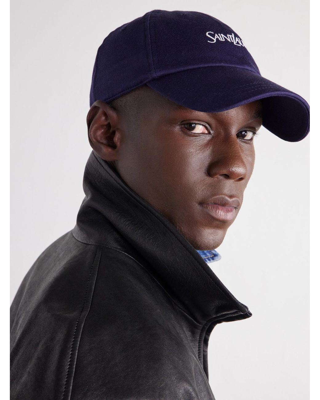 Saint Laurent Blue Logo-Embroidered Cotton-Gabardine Cap for men